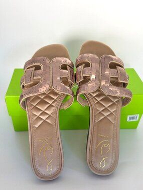 Sam Edelman Sequin Embellished Sandals Gold Slides Size 8